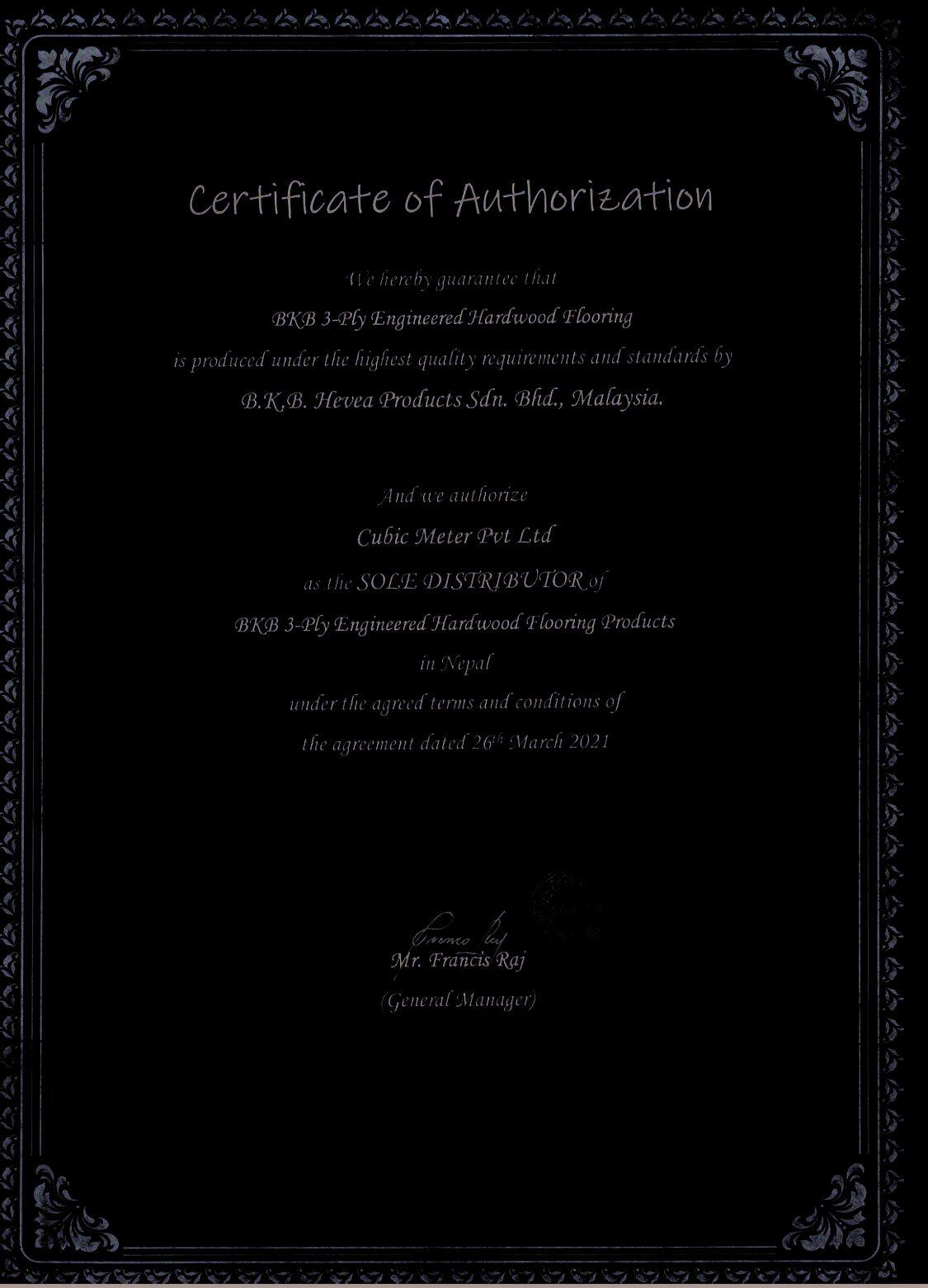BKB (Hevea Products) certificate